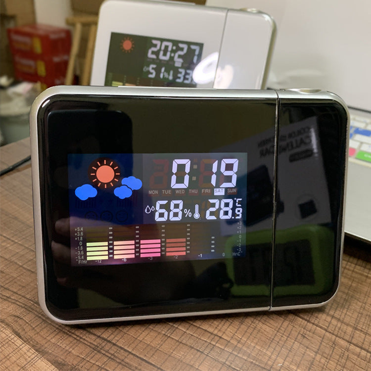 Projection Alarm Clock with Weather Display – Indoor Temp/Humidity, Dual Alarms, USB Power