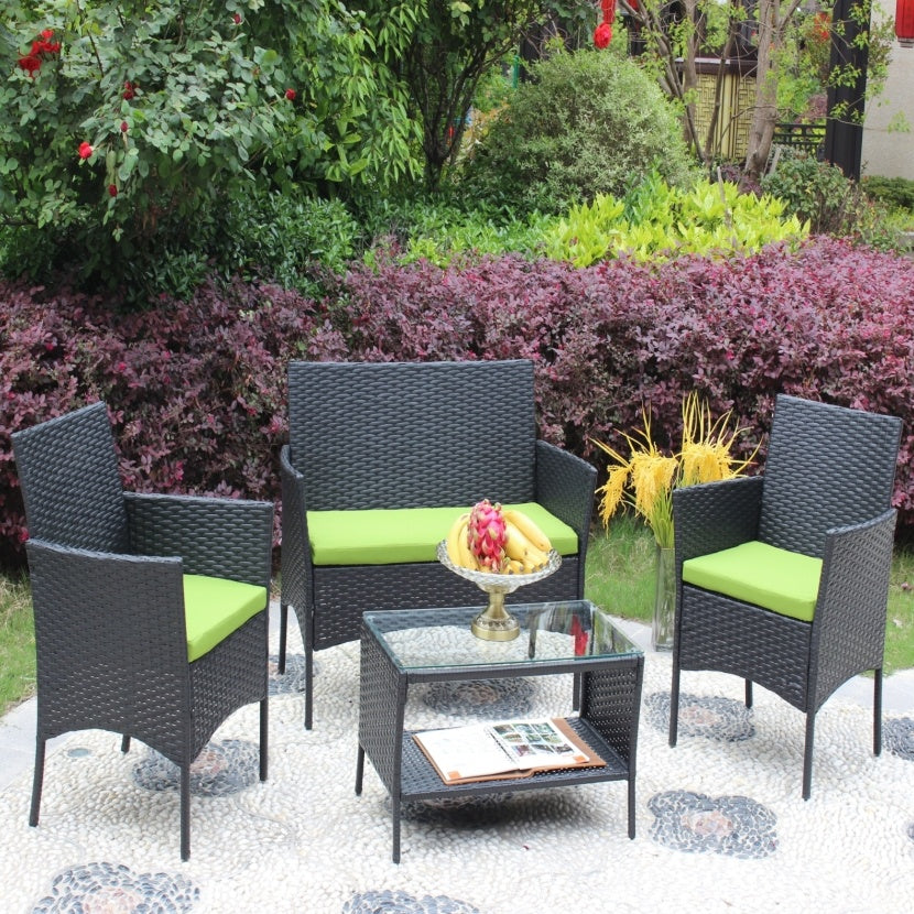 4-Piece Black Rattan Outdoor Patio Furniture Set