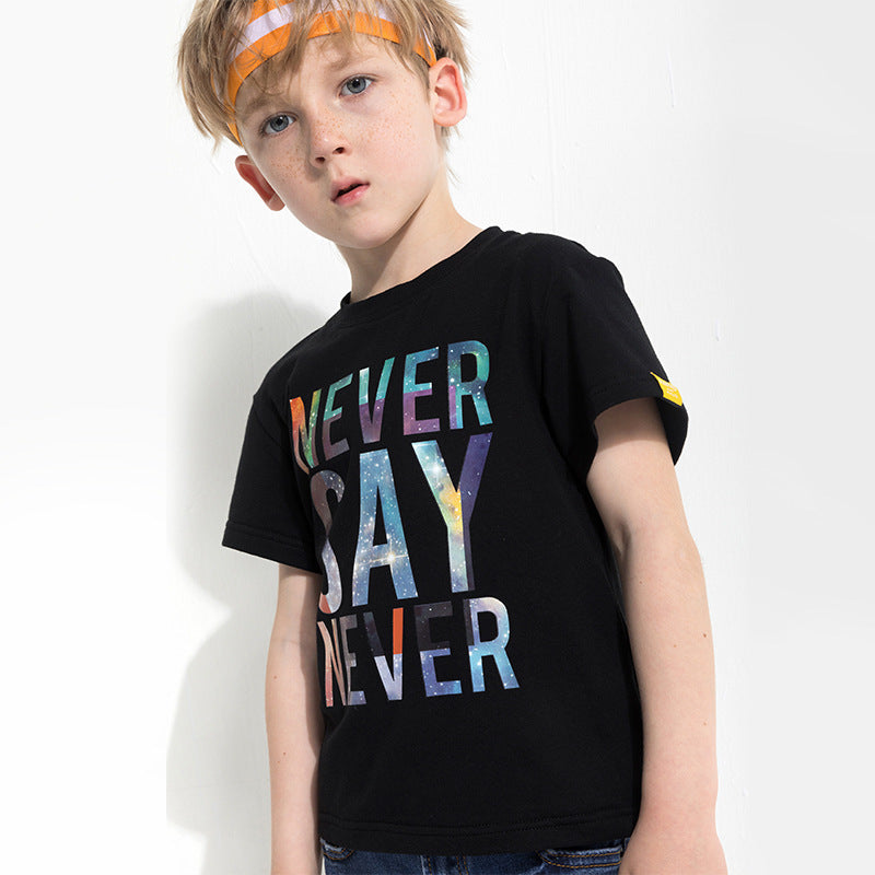 Cotton Short Sleeve Letters Print T Shirt Regular Kids