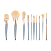 10-Piece Professional Makeup Brush Set with Wooden Handles & Nylon Bristles