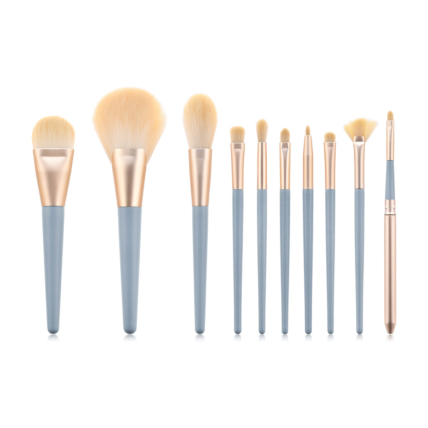 10-Piece Professional Makeup Brush Set with Wooden Handles & Nylon Bristles