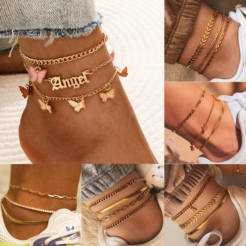 Set Simple And Sweet Butterfly Anklet Women Personalized