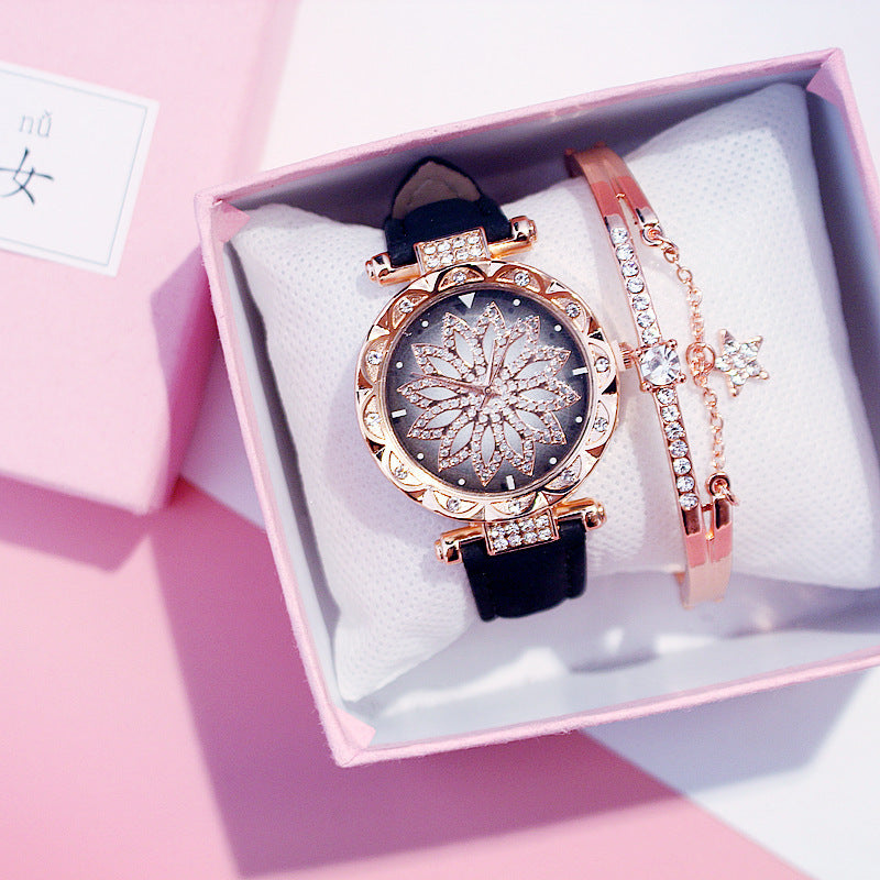 Casual Rotating Ladies Quartz Watch with Stainless Steel Strap