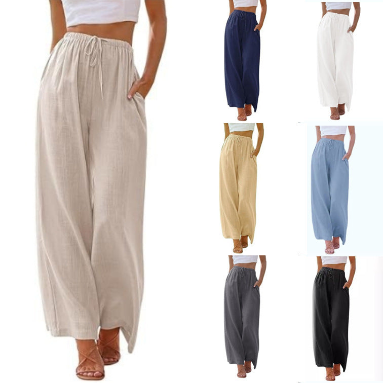 Women's Lightweight Drawstring Pants With Pockets Lace Trim