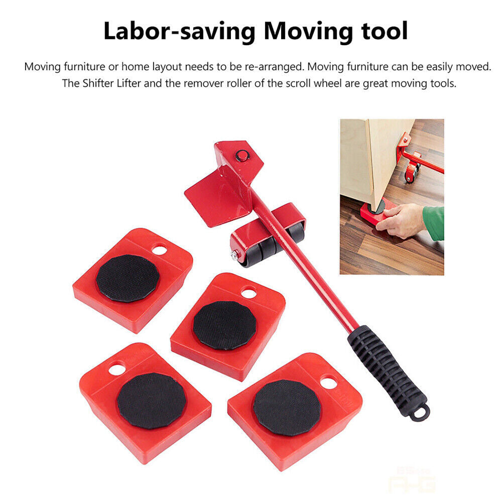 5PCS Move Removal Heavy Furniture Movers Shifter Lifter Slider Wheels Moving Kit
