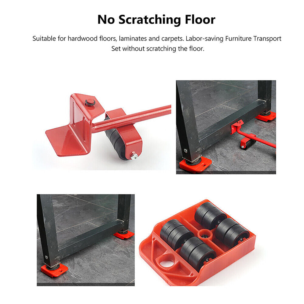 5PCS Move Removal Heavy Furniture Movers Shifter Lifter Slider Wheels Moving Kit