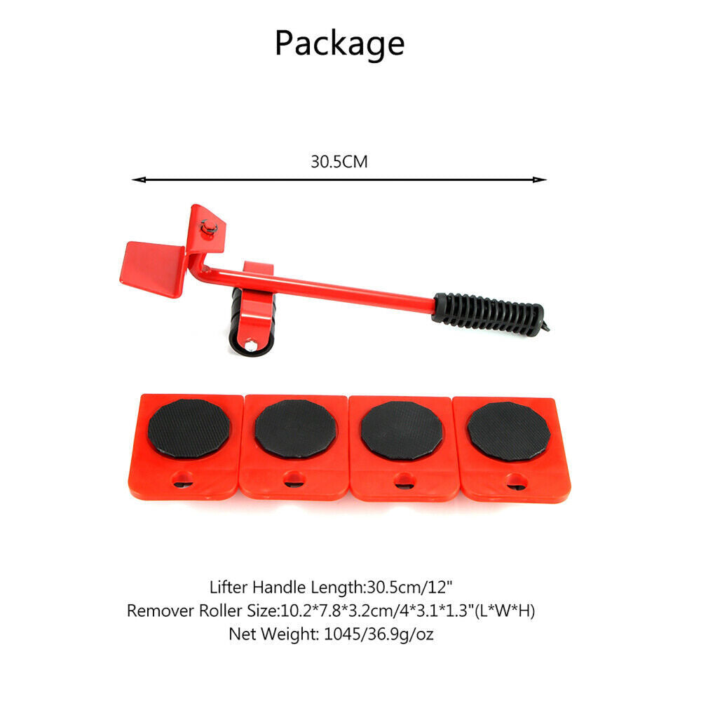 5PCS Move Removal Heavy Furniture Movers Shifter Lifter Slider Wheels Moving Kit
