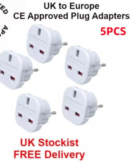 EU Travel Adapter Plug 5 Pack UK To Euro Europe Adaptor 2 Pin Plugs European