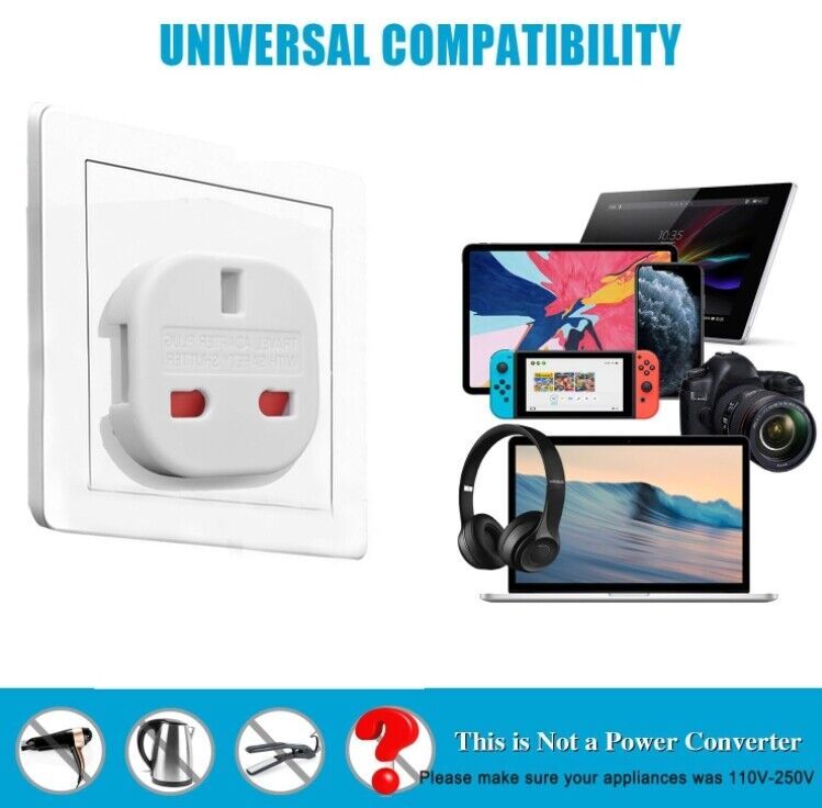 EU Travel Adapter Plug 5 Pack UK To Euro Europe Adaptor 2 Pin Plugs European