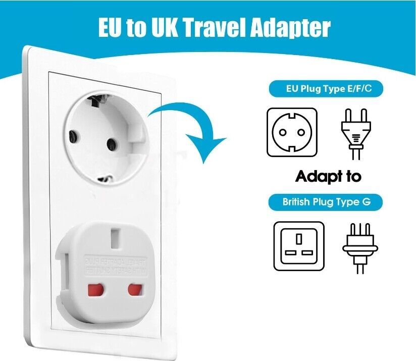 EU Travel Adapter Plug 5 Pack UK To Euro Europe Adaptor 2 Pin Plugs European