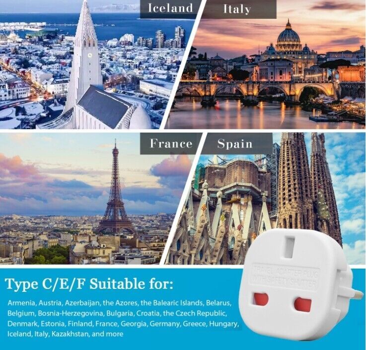 EU Travel Adapter Plug 5 Pack UK To Euro Europe Adaptor 2 Pin Plugs European