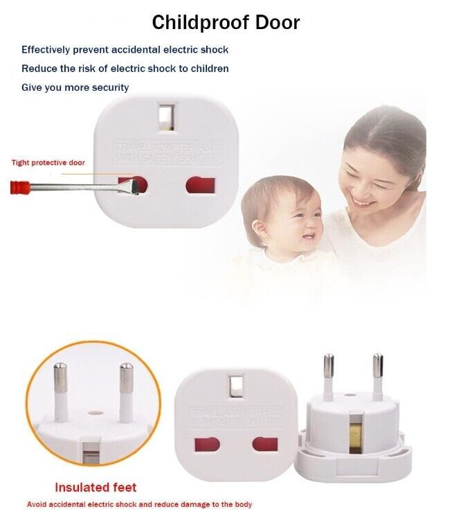EU Travel Adapter Plug 5 Pack UK To Euro Europe Adaptor 2 Pin Plugs European