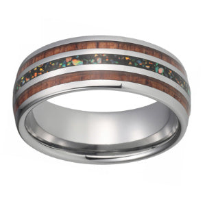 8mm Tungsten Wedding Bands with Blue Opal Inlay for Men and Women