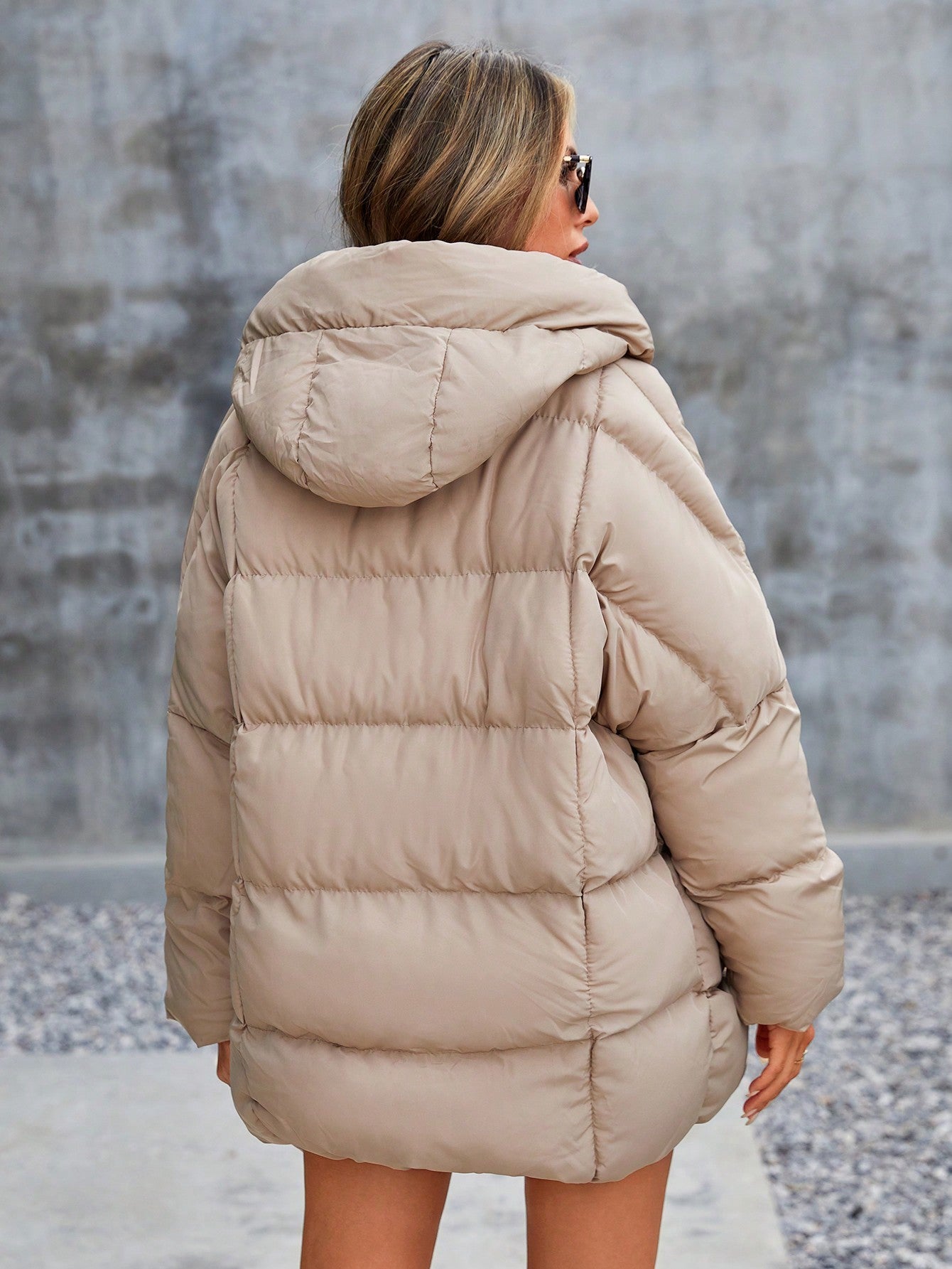 RueChic Zipper Closure Hooded Padded Jacket