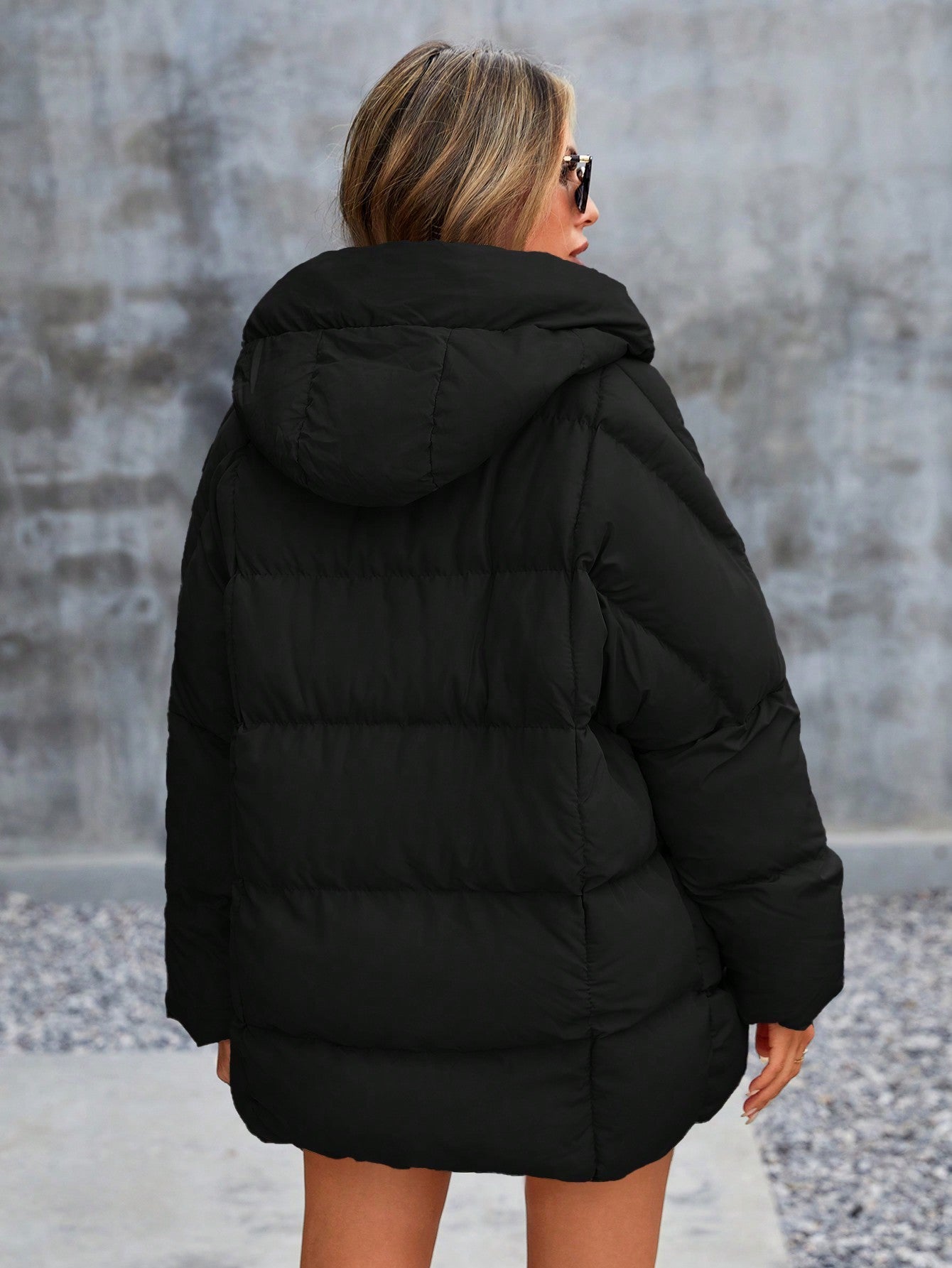 RueChic Zipper Closure Hooded Padded Jacket