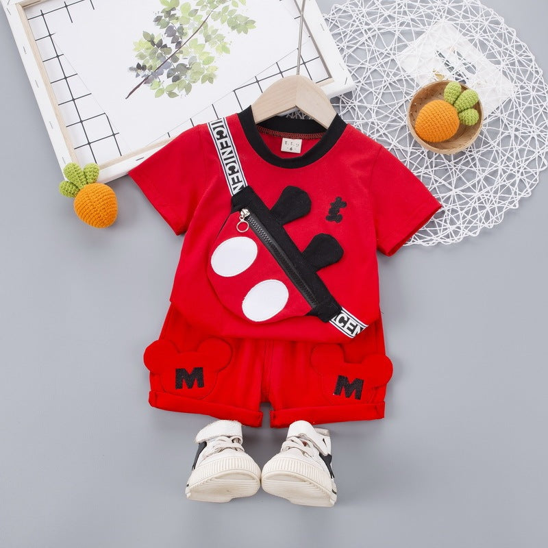 Two Piece Unisex Kids Short Sleeve Brushed Cotton Set