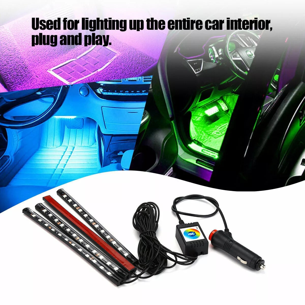 Auto LED RGB Interior Atmosphere Strip Light, Decorative Foot Lamp with USB, Wireless Remote, Music Control, and Multiple Modes
