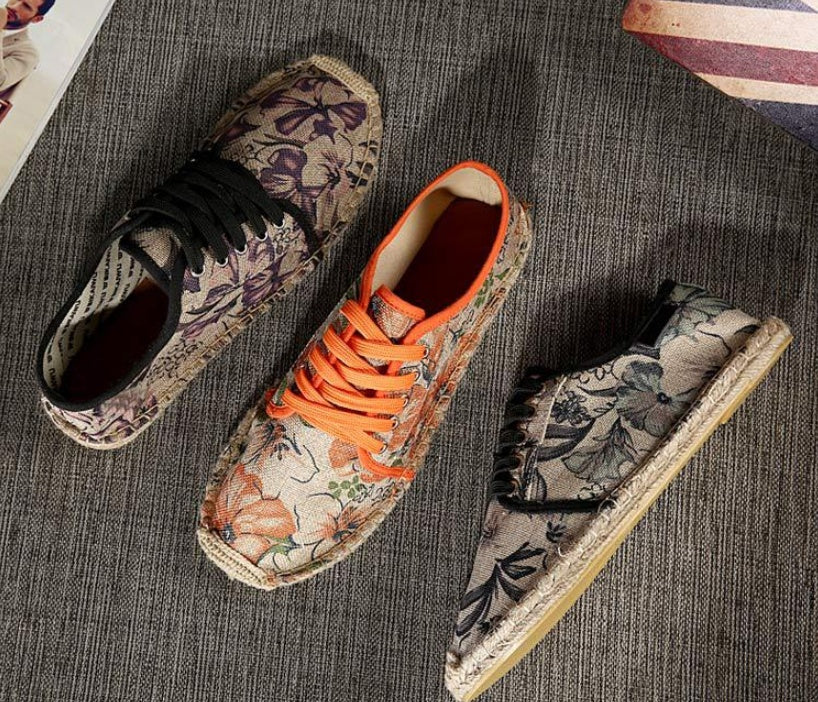 Straw canvas shoes couple models lazy shoes