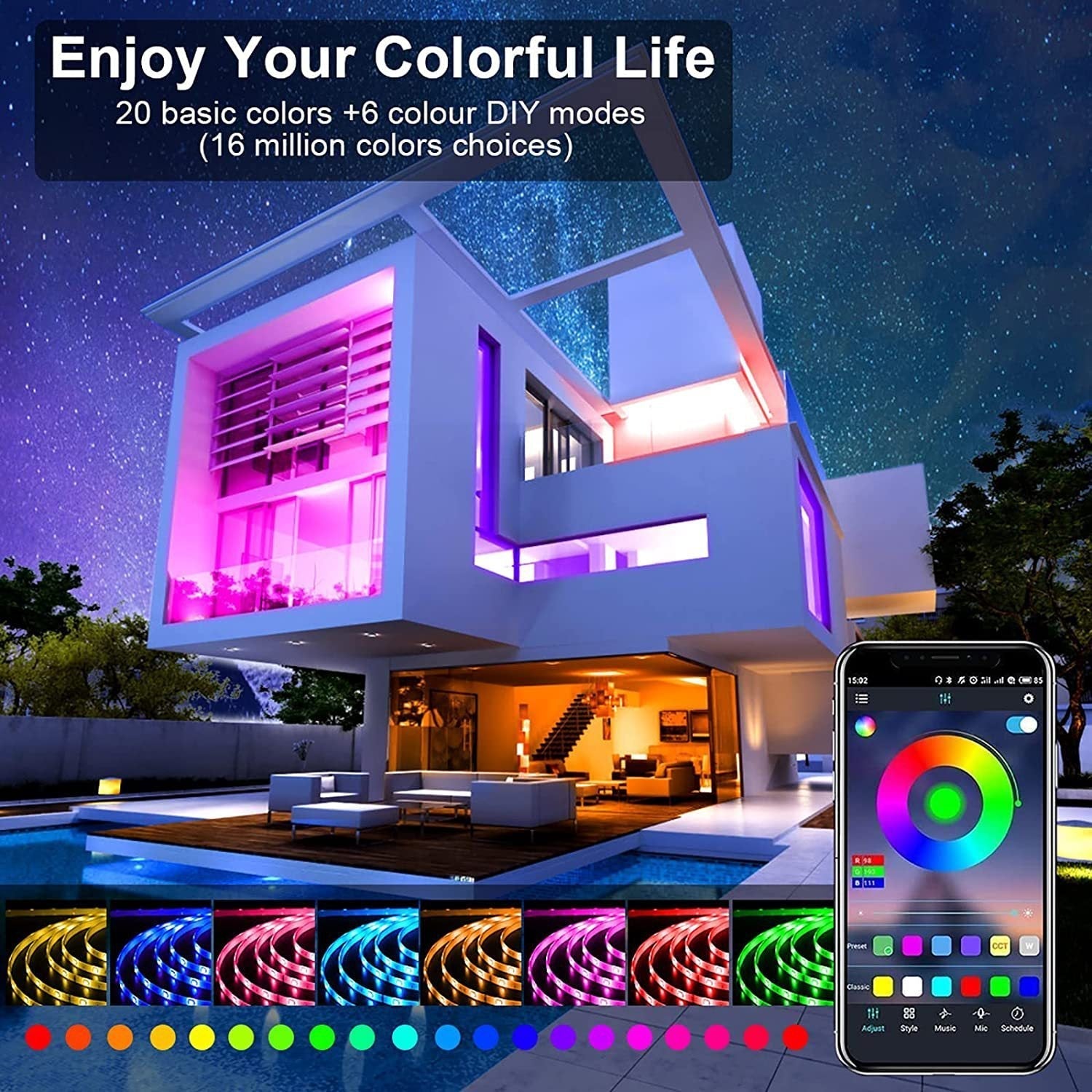 Silicone Covered Low Voltage RGB Music Bluetooth LED Strip