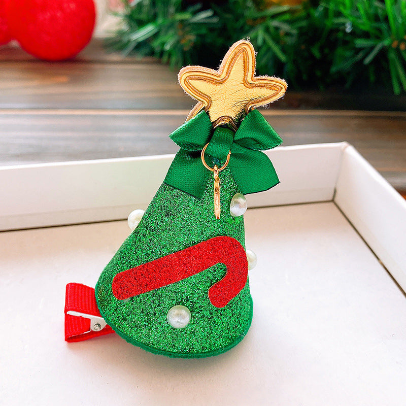 Handmade Cloth Christmas Antler Hairpin with Festive Plush Hat
