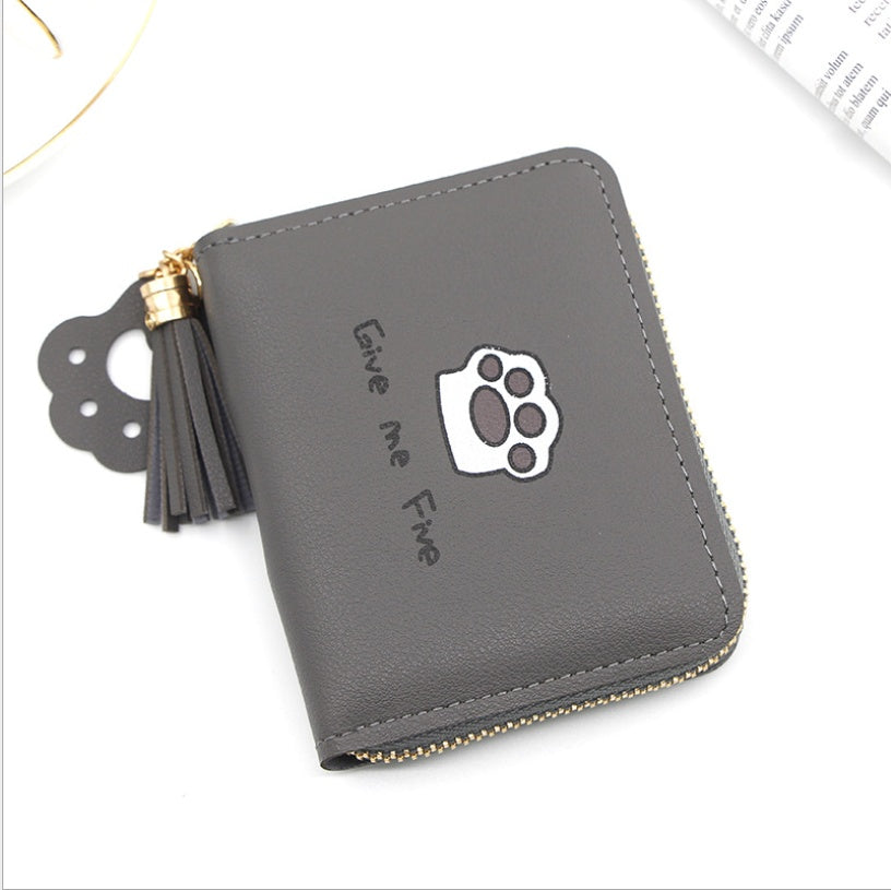 Slim PU Leather Cat Pattern Card Wallet Women Chic