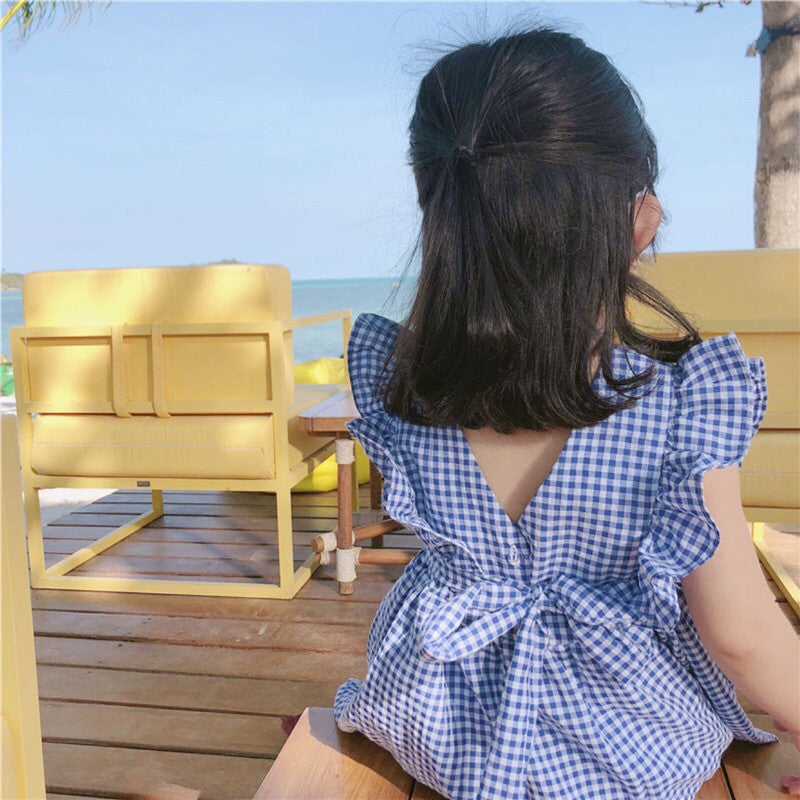 Korean Style Plaid A Line Cotton Dress For Girls Kids