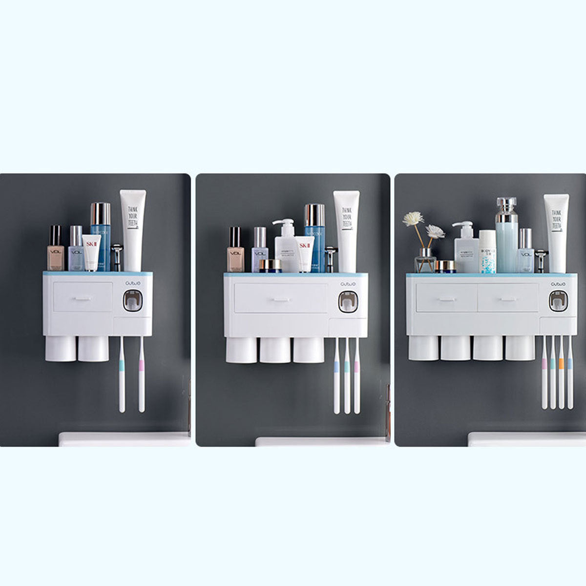 Safe PP Plastic Magnetic Toothbrush Holder With Drawer