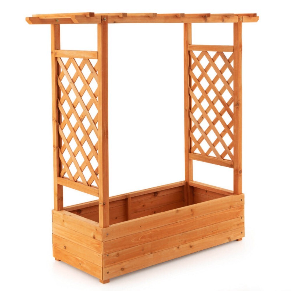 Raised Garden Bed With Trellis Or Climbing Plant And Hanging Roof