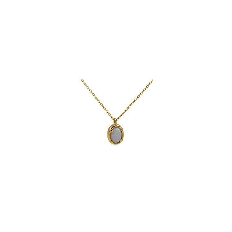 S925 Silver Plating 14K Gold Jelly Opal Pendant Necklace