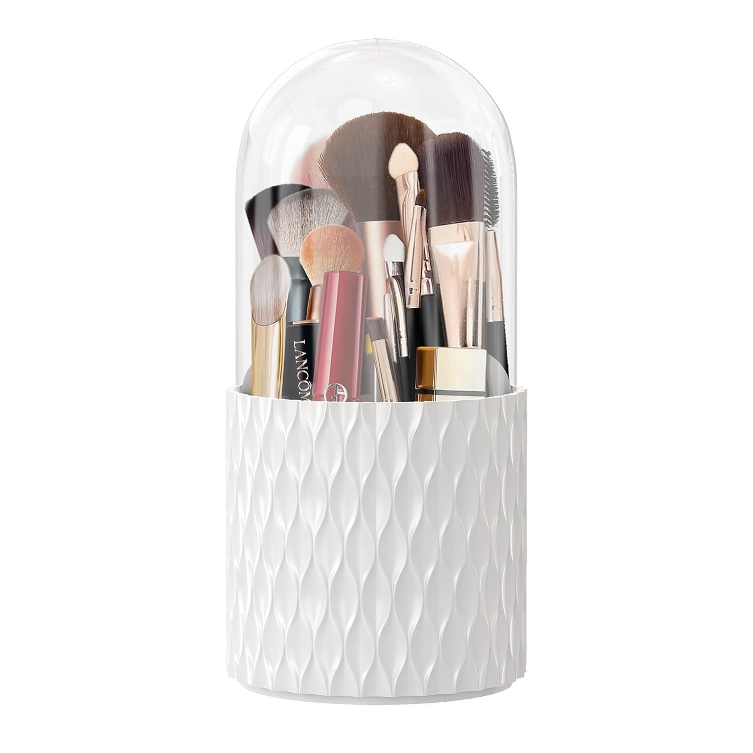 Makeup Brush Holder – Dustproof Waterproof 360° Rotating Organizer with Lid for Vanity