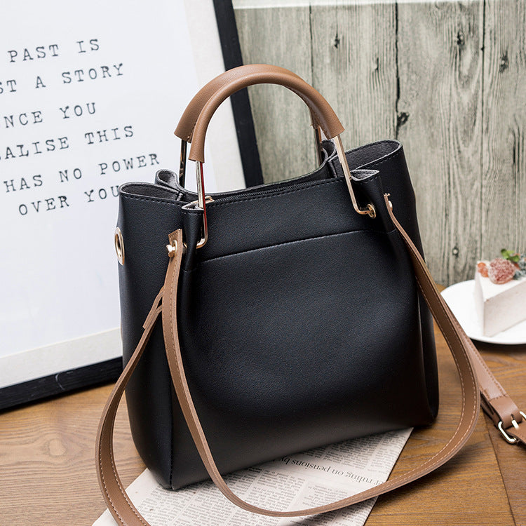 Women Handbag Large Capacity Casual Tote Bag Lady Messenger Shoulder Bag Solid Color Bucket Bag