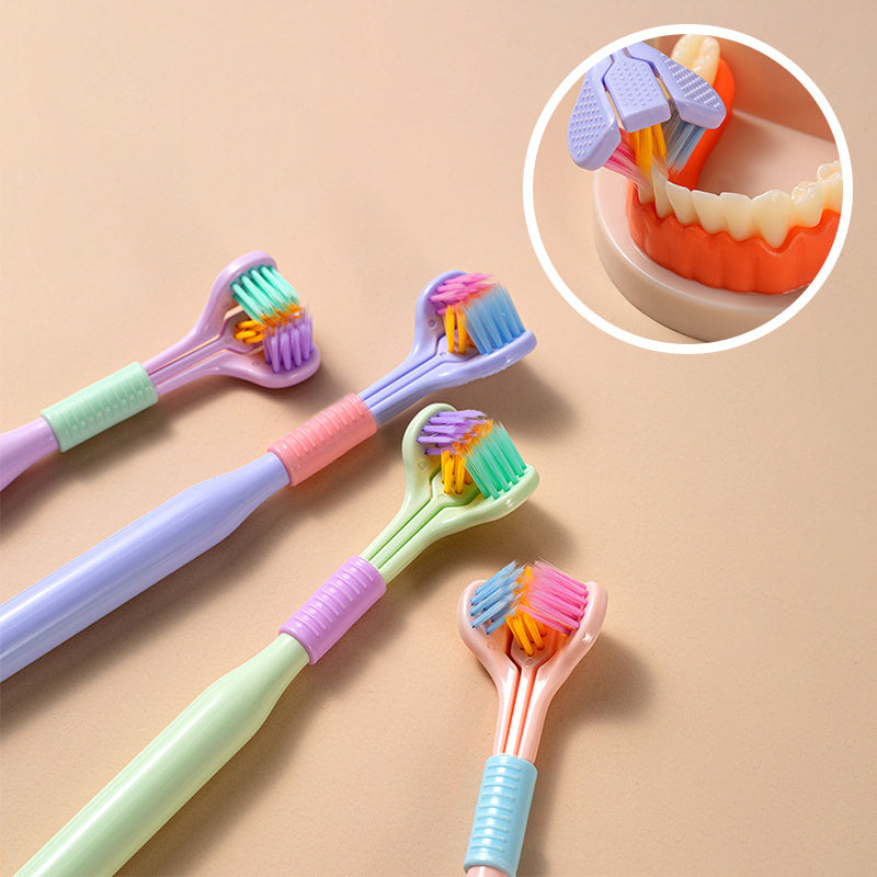 Three-Sided Macaron Soft Bristle Toothbrush – Deep Clean, Safe & Portable