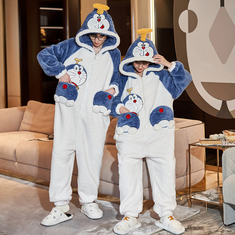Couple Pajamas Female Coral Animal Pajamas Men Dinosaur One-piece Homewear Clothing