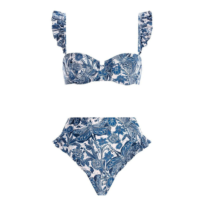 Women’s Sexy Printed Three-Piece Swimsuit Set – Polyester Swimwear