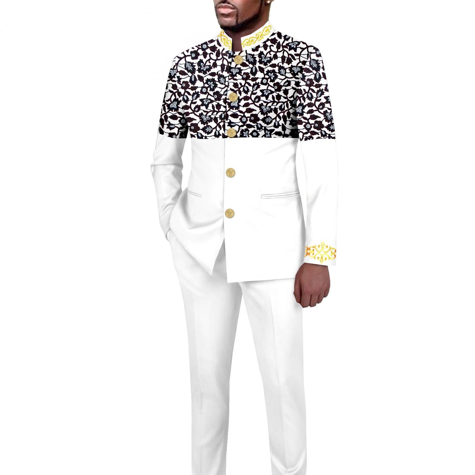 Men's Simplicity Printed Slim Fit Blazer Trousers Suit