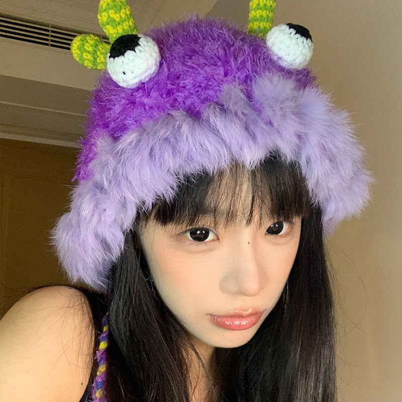 Versatile Plush Dome-Shaped Cartoon Monster Hat for Kids and Adults