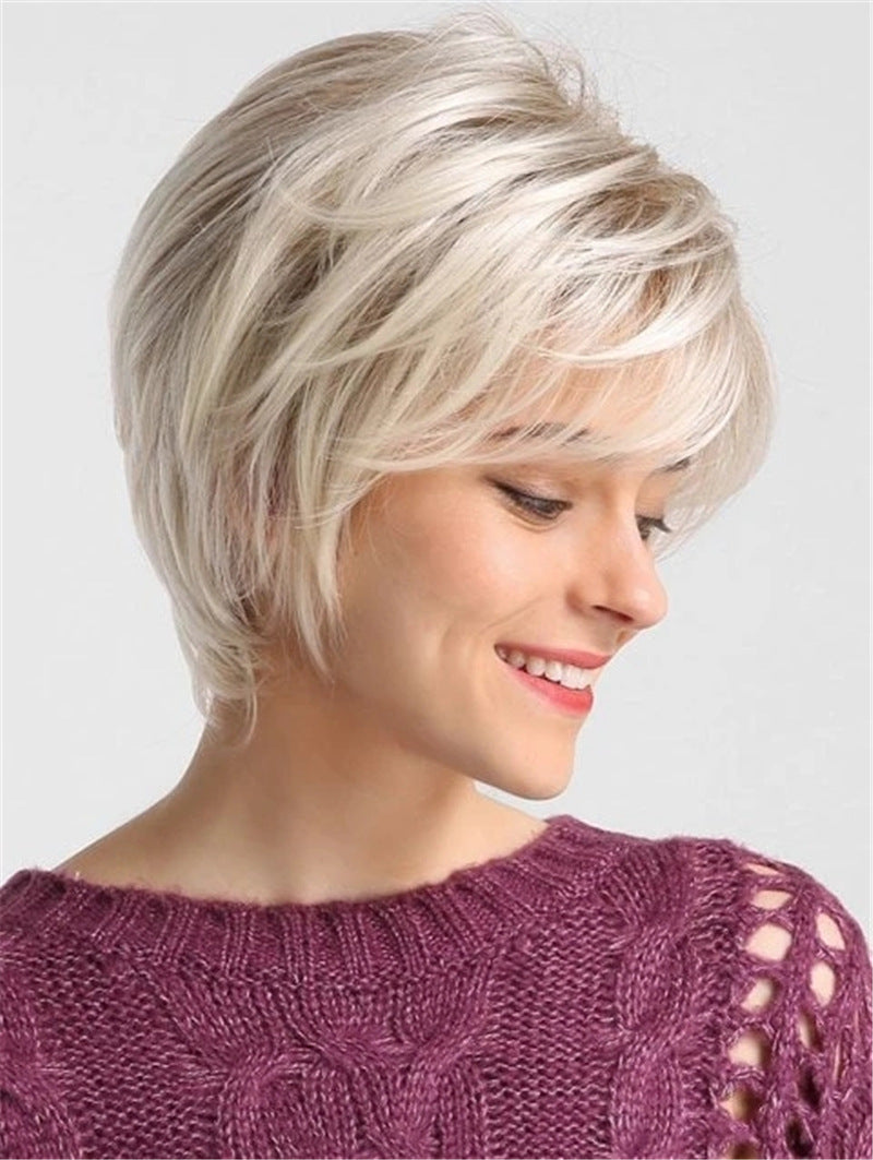 Wig Fashionable Light Blonde Short Straight Hair With Inner Button Wig Headgear