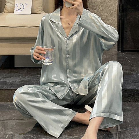 Women's Fashion Jacquard Plaid Ice Silk Home Wear Suit
