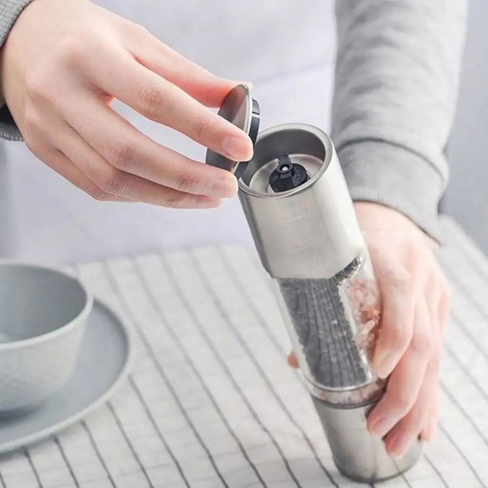 2-in-1 Manual Salt and Pepper Grinder – Stainless Steel Spice Mill with Adjustable Ceramic Grinding