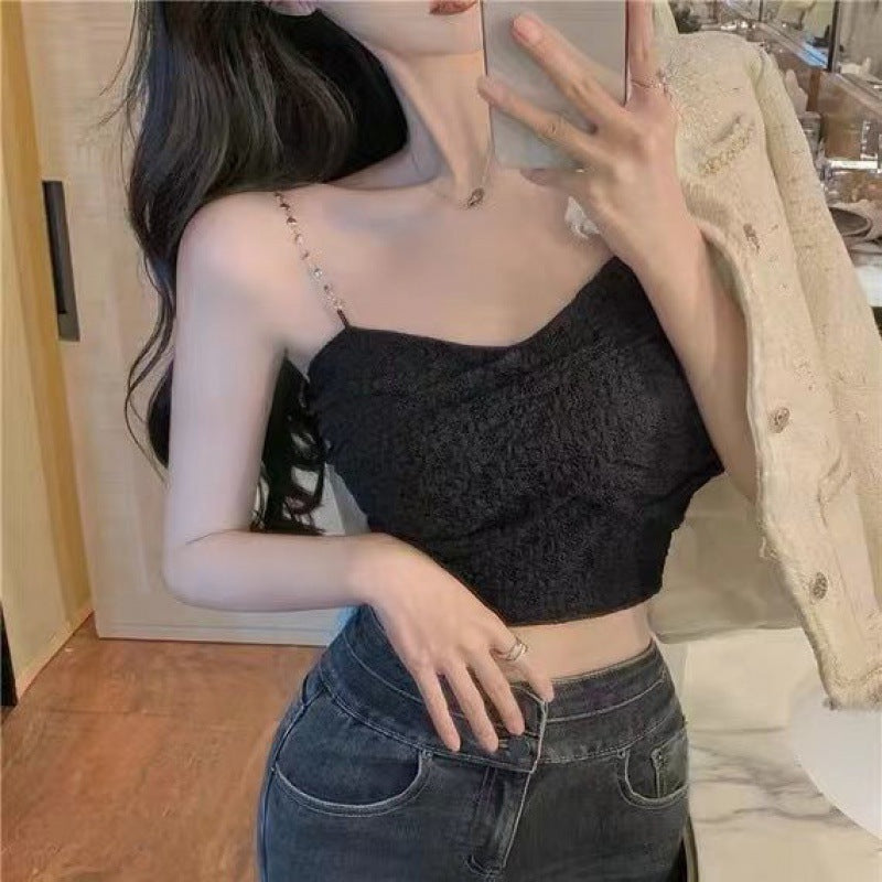 Cross Design Knotted Tube Top Lace Camisole For Women