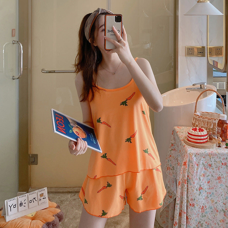 Women's Fashion Simple Camisole Homewear Pajamas Two-piece Set