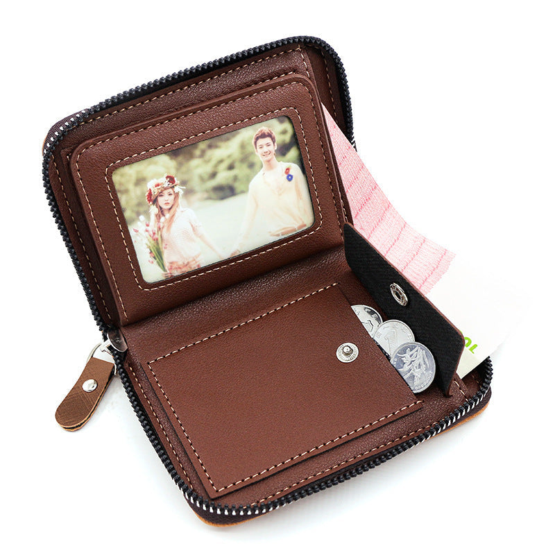 Frosted Mens PU Leather Short Chain Wallet Card Holder