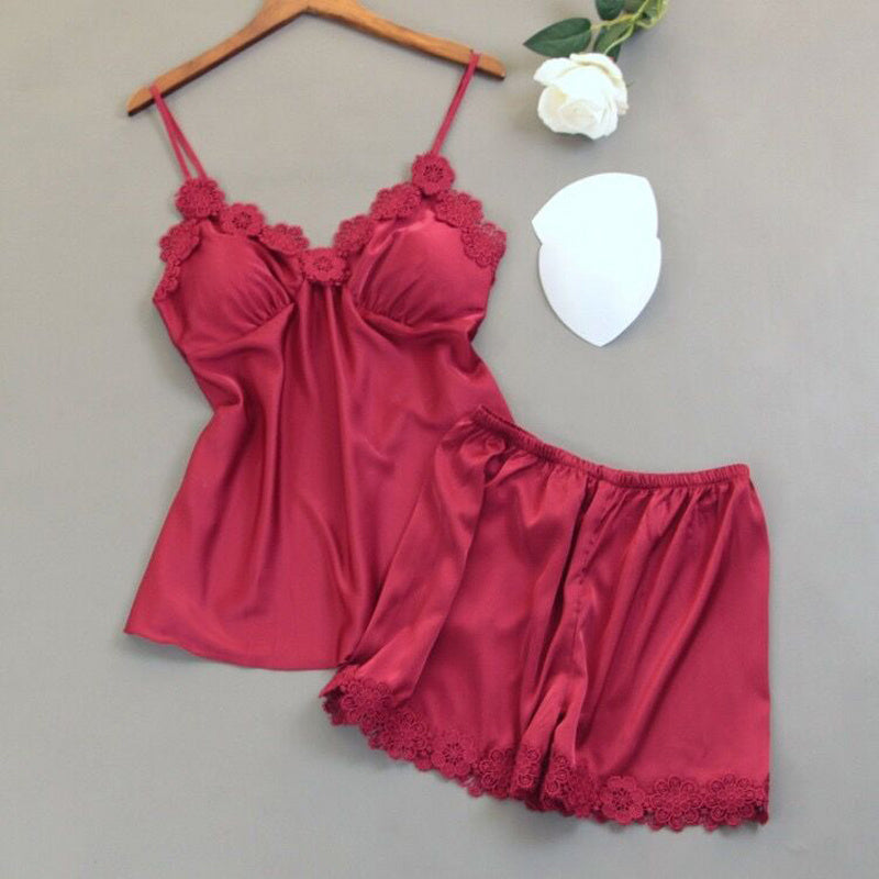 Lace Imitation Silk Split Home Suit