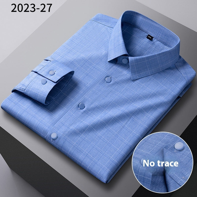 Bamboo Fiber Seamless Light Luxury Men's Striped Long Sleeve Shirt