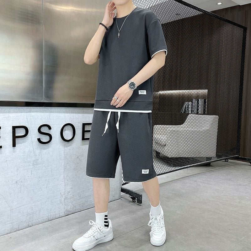 Waffle Sports Suit Men's Top And Shorts Two-piece Set