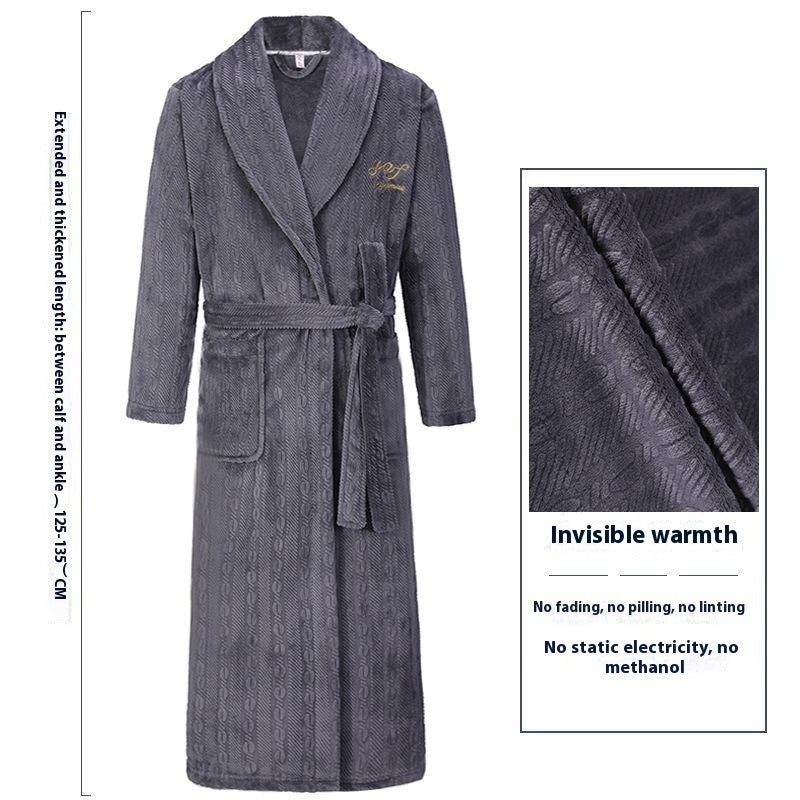 Men's Winter Thickening Thermal Bathrobe Coral Velvet Thin Belt Bathrobe Pajamas