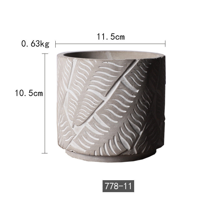 Ins Nordic Embossed Leaf Pattern Cement Flower Pot Ornament