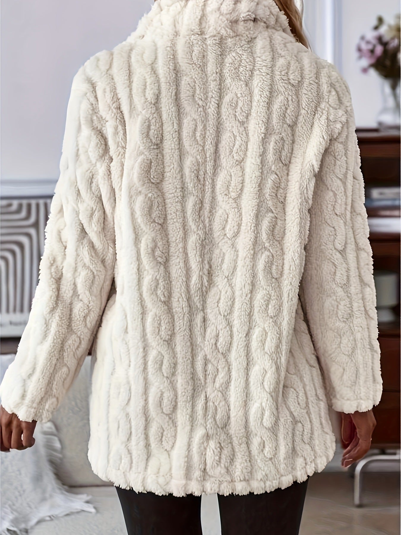 Unisex Plush Cardigan Water Ripple Regular Polyester