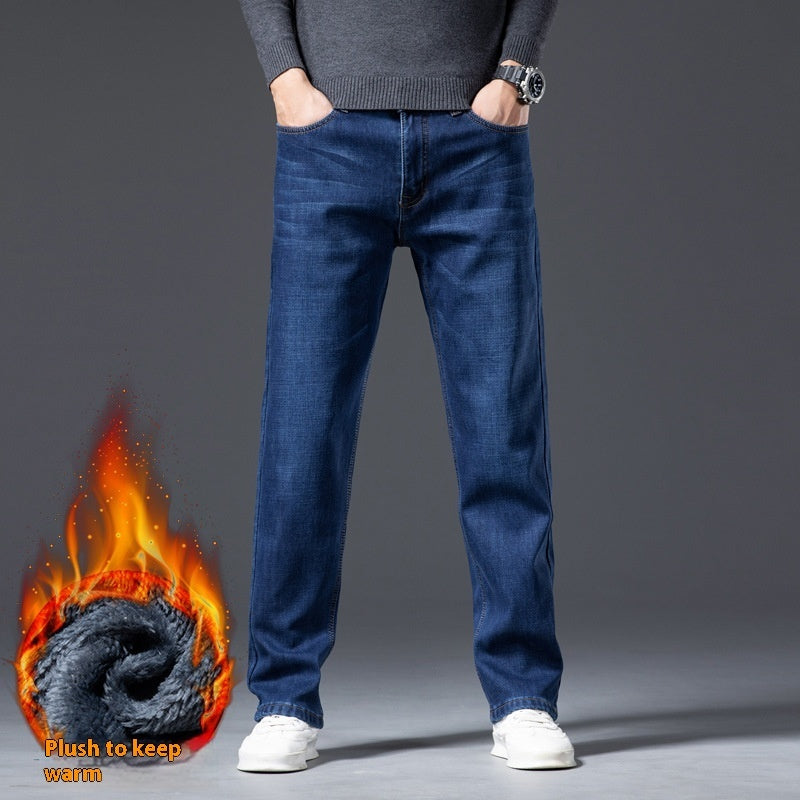 Fleece-Lined Loose Straight Jeans – Plus Size Men’s Warm Winter Pants