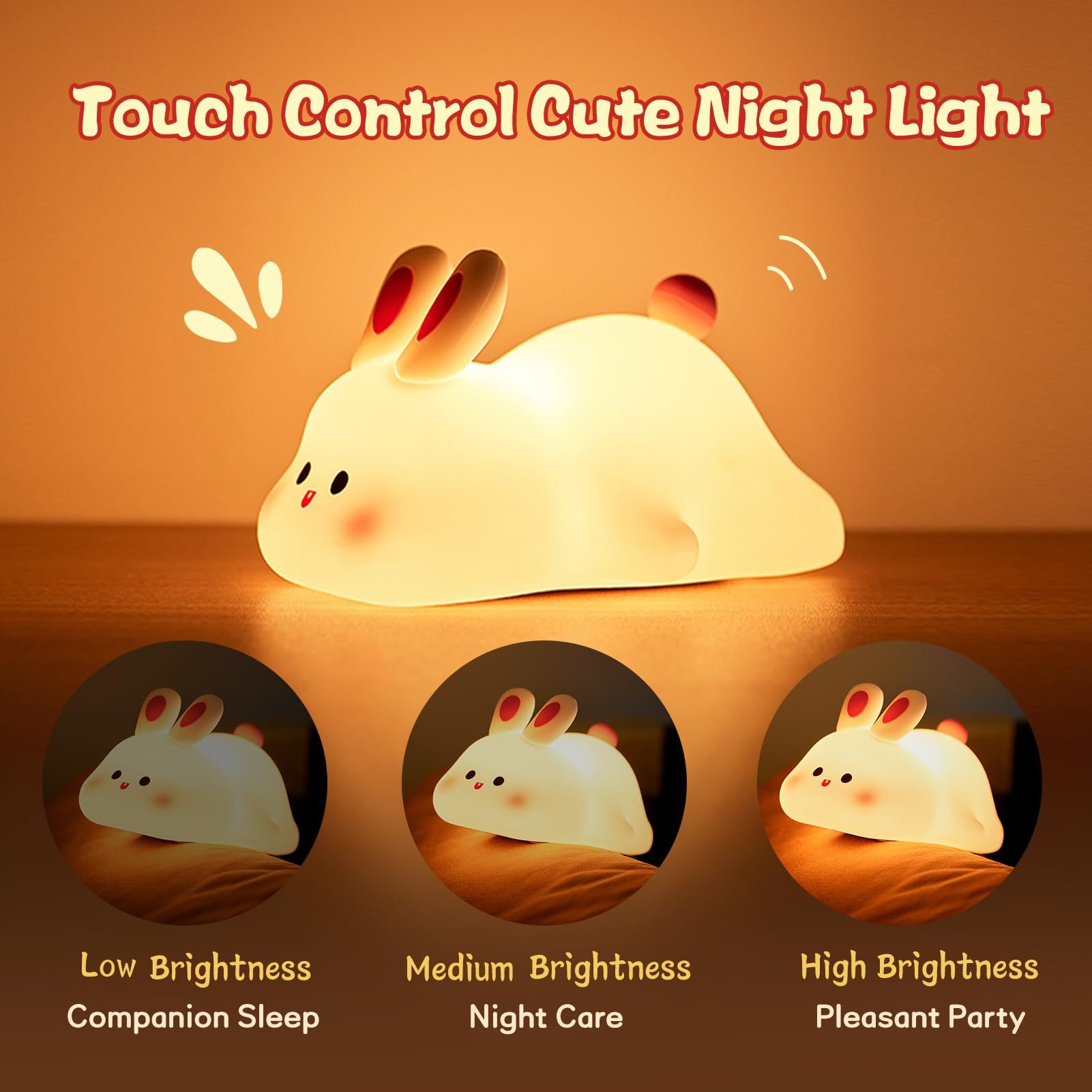 Silicone Rabbit LED Night Light With Touch Sensor Safe